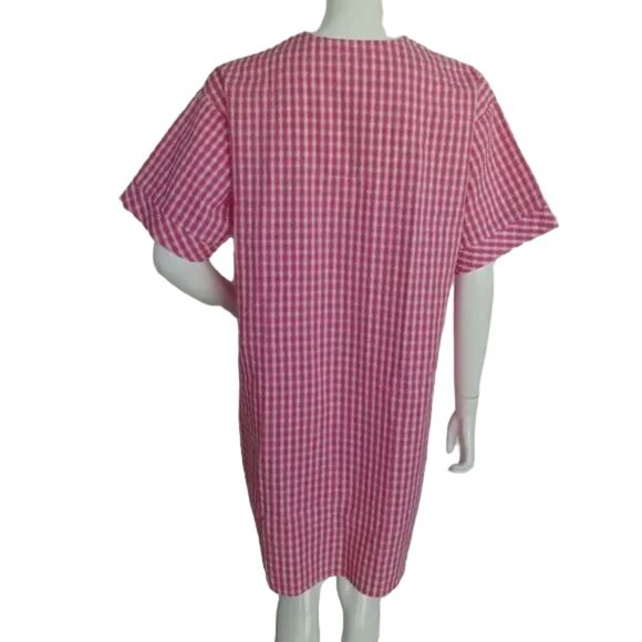 MICKEY & CO Nightgown, L, Pink Seersucker, Button front w/Logo, Short sleeves - Picture 8 of 13